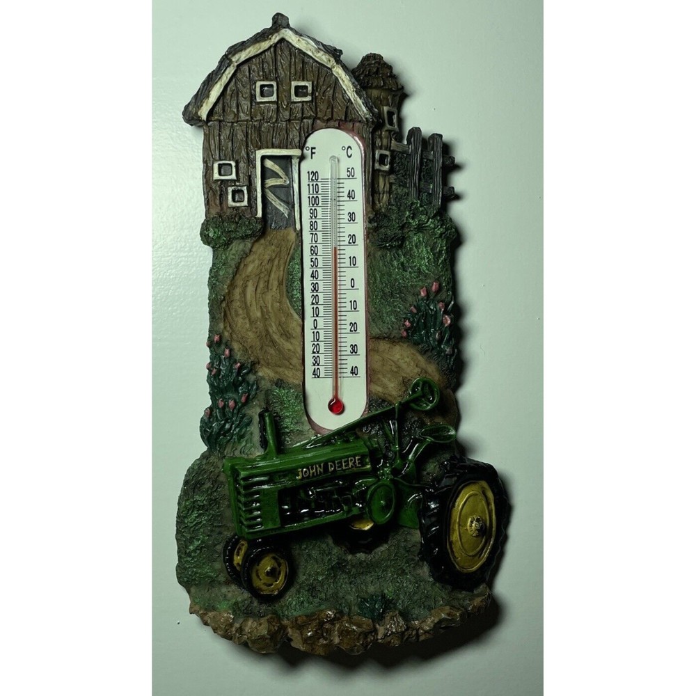 JOHN DEERE Tractor Hanging Thermometer Farm/Barn Scene - BRAND NEW IN BOX